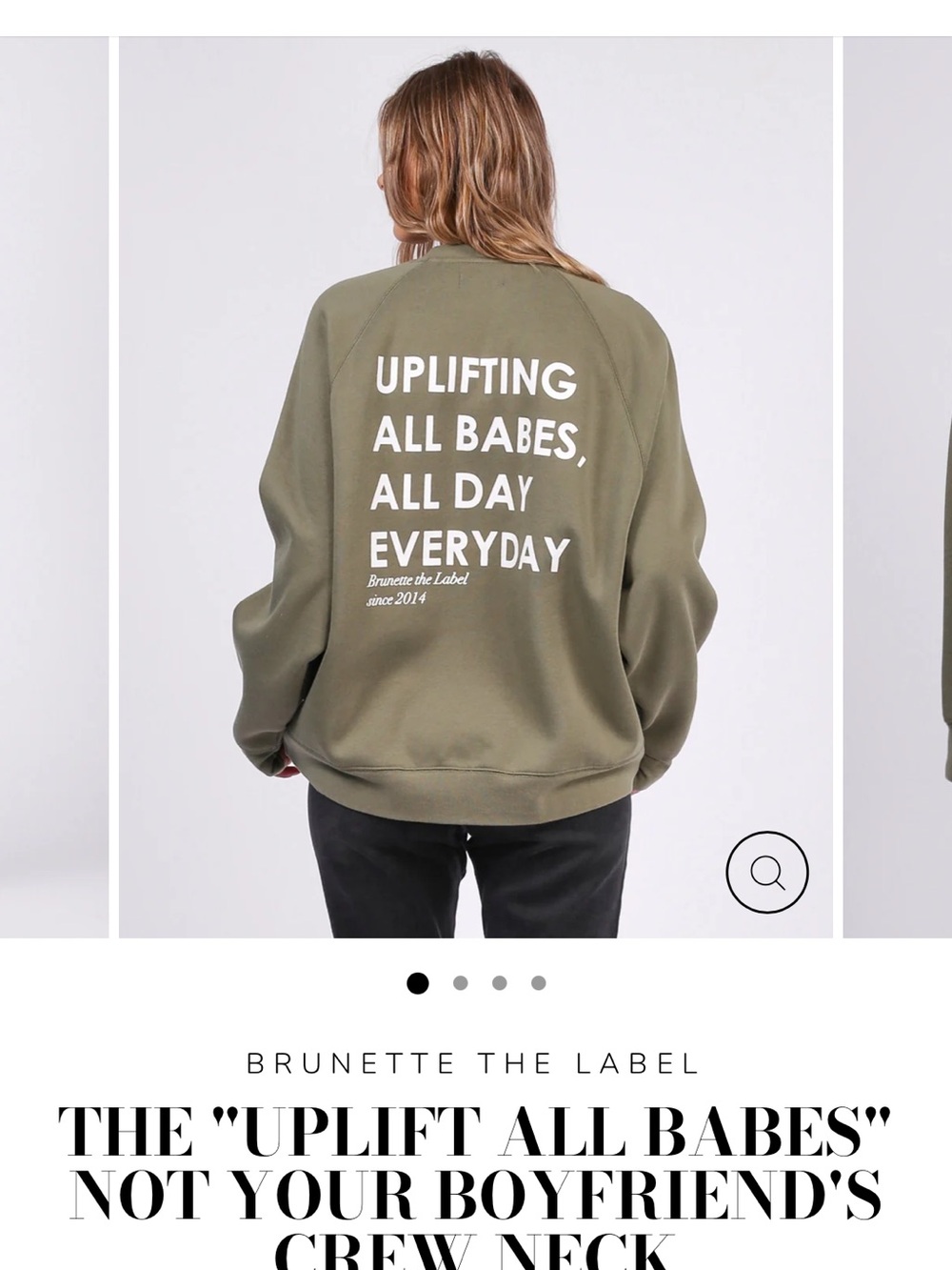 Brunette The Label Olive Varsity-Style Crewneck with Back Slogan